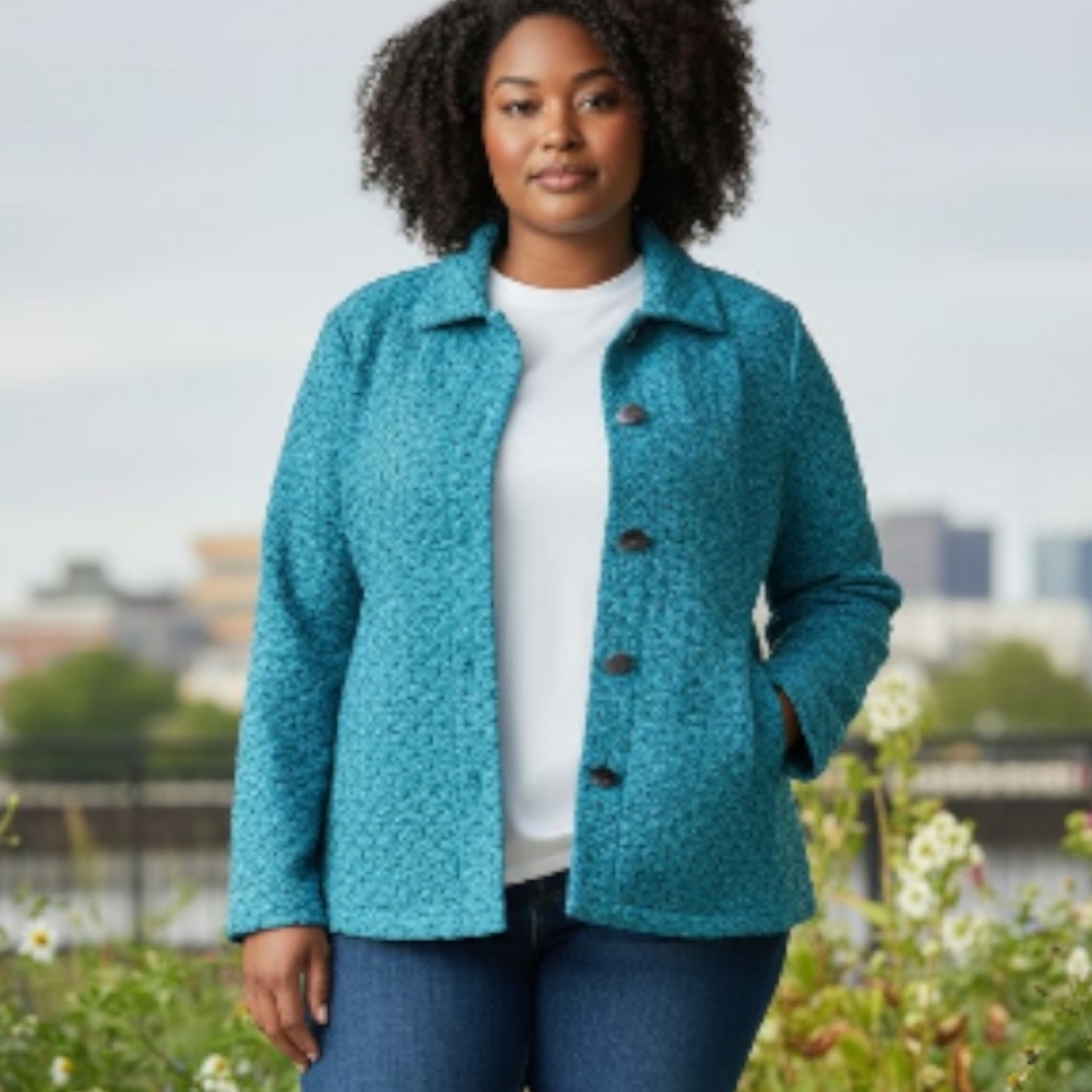 HABITAT | Women's Artsy Teal Blue Button Front Textured Swing Jacket Pockets | L